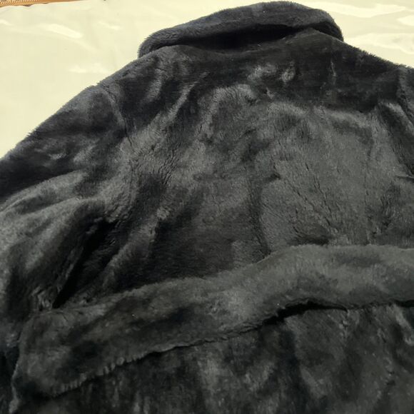 VTG Faux Fur Coat Double Breasted Black Disco 70s Mod Goth Glam Witchy 20.5" pit - Picture 8 of 10